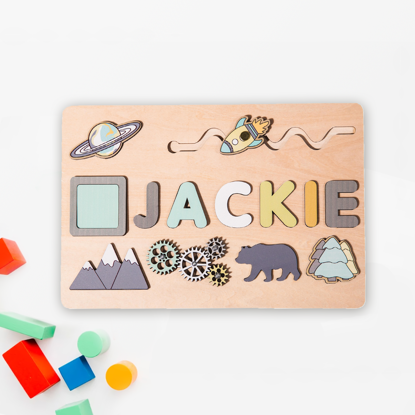 Image de Puzzle en bois personnalisé - Cadeau de jouet personnalisé pour bébé et enfants - Puzzle de nom personnalisé pour les tout-petits - 1er cadeau d'anniversaire pour bébé garçon
