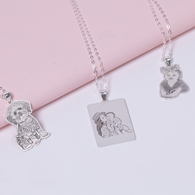 Picture of Personalized Photo Necklace in 925 Sterling Silver w/ 5 Design Options - Customize With Your Best Photo - Best Mother's Day, Anniversary, Christmas Gift