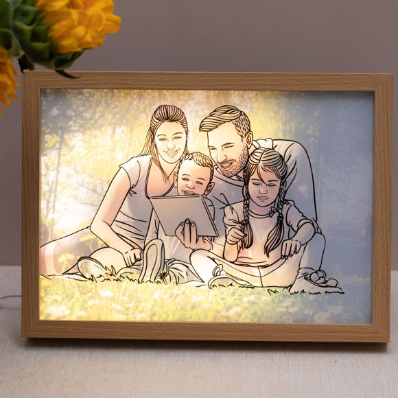 Image de Peinture lumineuse photo de famille personnalisée - Décoration intérieure minimaliste - Peinture de cadre lumineux d'art LED personnalisée - Meilleurs cadeaux créatifs