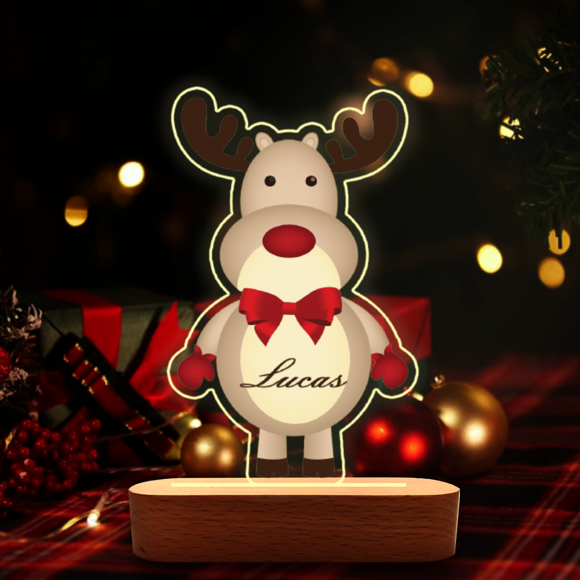 Picture of Cartoon Reindeer Snowman Night Light with Irregular Shape - Personalized It With Your Kid's Name