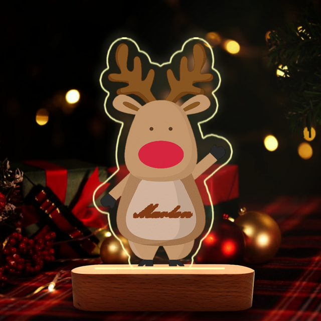 Picture of Cartoon Reindeer Snowman Night Light with Irregular Shape - Personalized It With Your Kid's Name