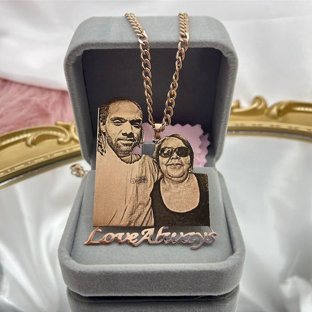 Picture of Custom Name Necklace with Your Own Photo - Personalized Necklace w/ Your Name & Photo