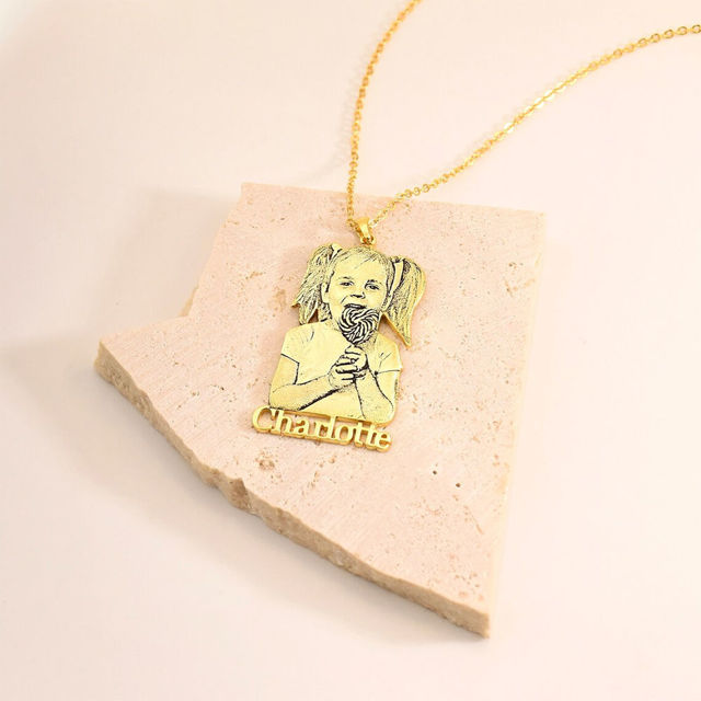 Picture of Custom Name Necklace with Your Own Photo - Personalized Necklace w/ Your Name & Photo