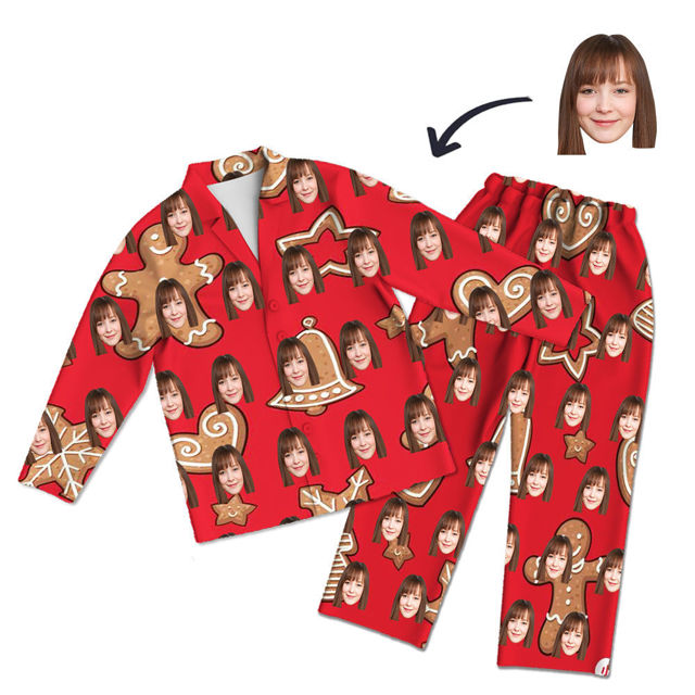 Picture of Custom Face Photo Long Sleeves Pajamas Set in Red Christmas Style - Best Gift for Lover, Family Member etc.