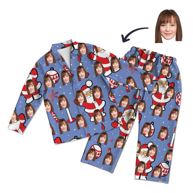 Picture of Customized Face Photo Long Sleeve Pajama Set Christmas Style Santa Claus - Best Gift For Your Loved Ones, Family And More.