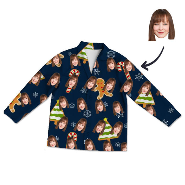 Picture of Customized Face Photo Blue Long Sleeve Pajama Set Christmas Style - Best Gift for Loved Ones, Family and More.
