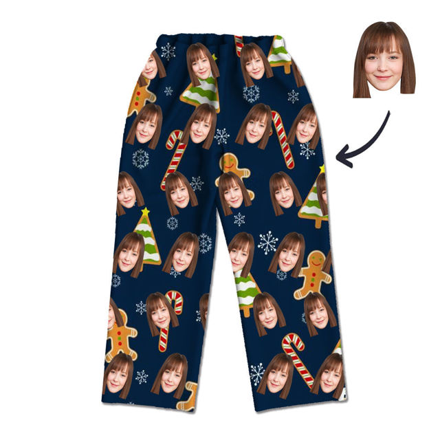 Picture of Customized Face Photo Blue Long Sleeve Pajama Set Christmas Style - Best Gift for Loved Ones, Family and More.