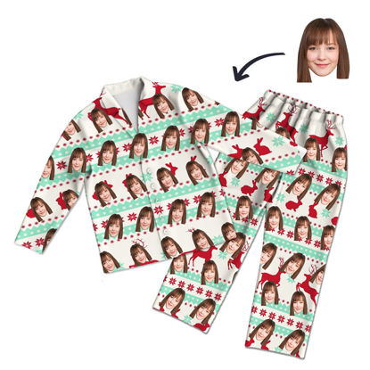Bild von Weißes Langarm-Pyjama-Set mit individuellem Gesichtsfoto im Weihnachtsstil – das beste Geschenk für Ihre Lieben, Familie und mehr.