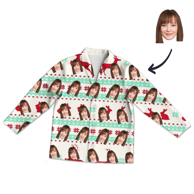 Picture of Customized Face Photo White Long Sleeve Pajama Set Christmas Style - Best Gift For Your Loved Ones, Family, And More.