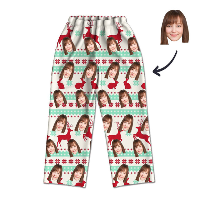 Picture of Customized Face Photo White Long Sleeve Pajama Set Christmas Style - Best Gift For Your Loved Ones, Family, And More.