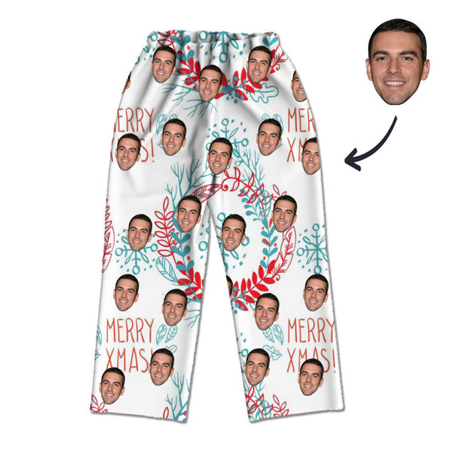 Picture of Customized Face Photo White Long Sleeve Pajama Set Christmas Style MERRY XMAS - The Best Gift For Your Lover, Friends, Etc.