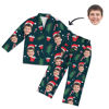 Picture of Customized Face Photo Long Sleeve Pajama Set Green Christmas Style - Best gift for your loved ones, family, etc.