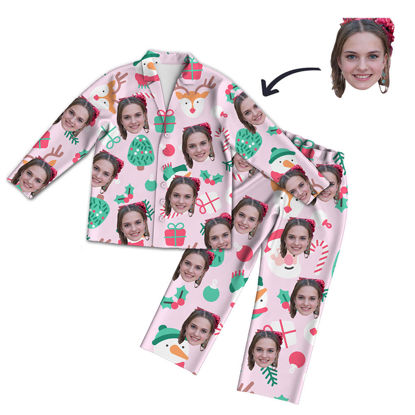 Bild von Rosa Langarm-Pyjama-Set mit individuellem Gesichtsfoto im Weihnachtsstil – das beste Geschenk für Ihre Lieben, Familie und mehr.