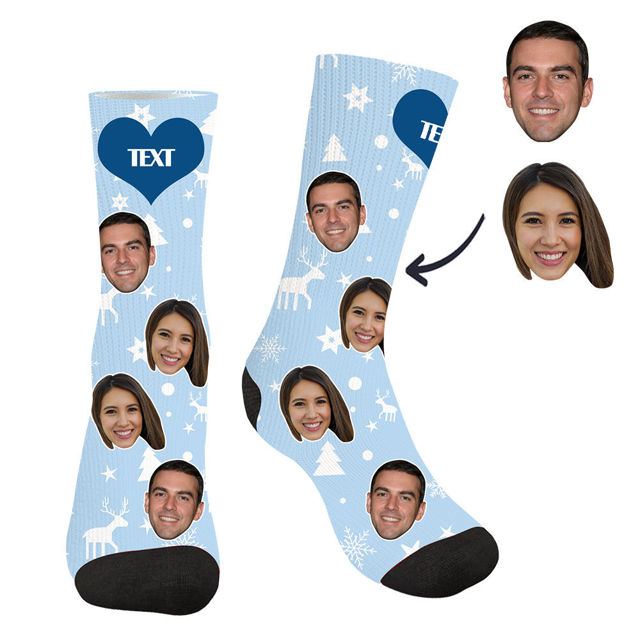 Picture of Customized Face Photo Blue Simple Christmas Socks Christmas Style - Best gift for family, friends, etc.