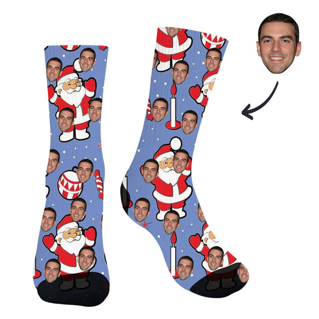 Picture of Christmas Style Customized Face Photo Purple Santa Socks - Best Gift for Family, Friends and More.