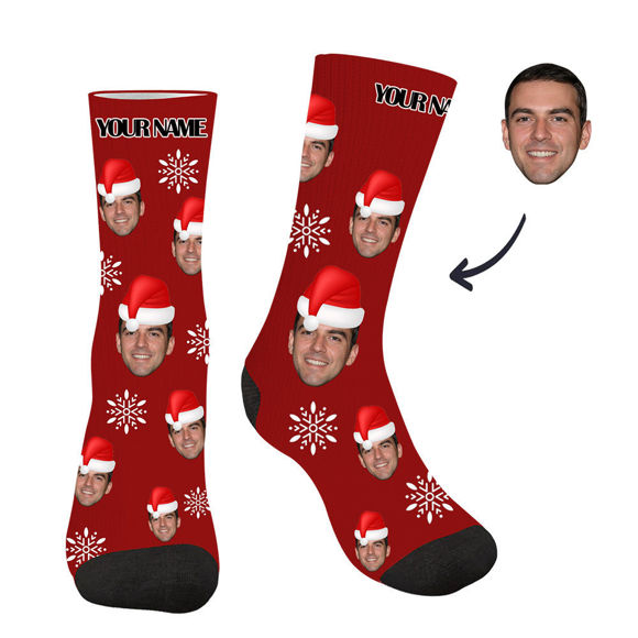 Picture of Christmas Style Customized Face Photo Red Christmas Socks - Best Gift for Family, Friends and More.