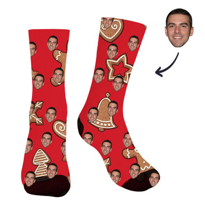 Picture of Customized Face Photo Red Christmas Style Socks - Best gift for family, friends and more.