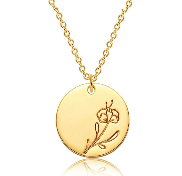 Image de Collier avec nom personnalisé, Simple, lune, naissance, disque Floral, pendentif, pièce de monnaie gravée