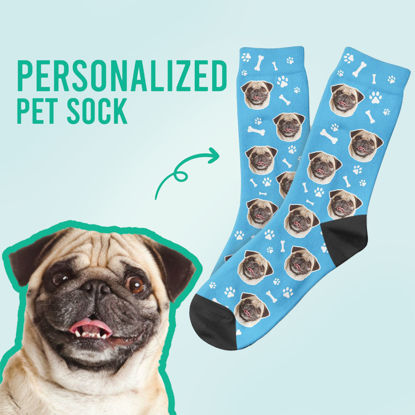 Image de Chaussettes de chien personnalisées avec des motifs de pattes et d'os - Chaussettes de visage photo drôle personnalisées pour hommes et femmes - Meilleur cadeau pour la famille