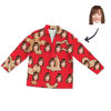 Afbeeldingen van Aangepaste kerststijl pyjama - gepersonaliseerde gezichtsfoto Rode pyjamaset met lange mouwen Groene kerststijl - het beste cadeau voor familie en vrienden