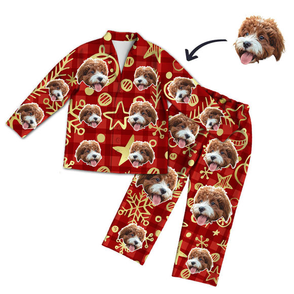 Image de Pyjamas de style de Noël personnalisés - Photo de visage personnalisée Ensemble de pyjama rouge à manches longues Style de Noël - Meilleur cadeau pour la famille et les amis