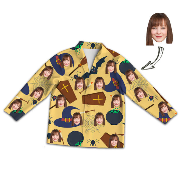 Picture of Customized Face Photo Yellow Long Sleeve Pajama Set Halloween Style - Best Gift for Loved Ones, Family and More.