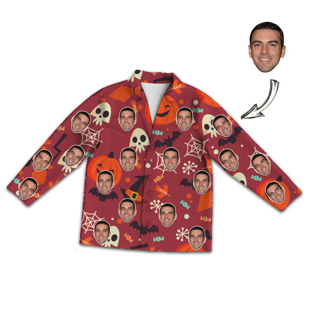 Picture of Customized Face Photo Red Long Sleeve Pajama Set Halloween Style - Best Gift for Loved Ones, Family and More.