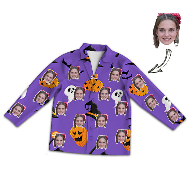 Picture of Customized Face Photo Purple Long Sleeve Pajama Set Halloween Style - Best Gift for Loved Ones, Family and More.