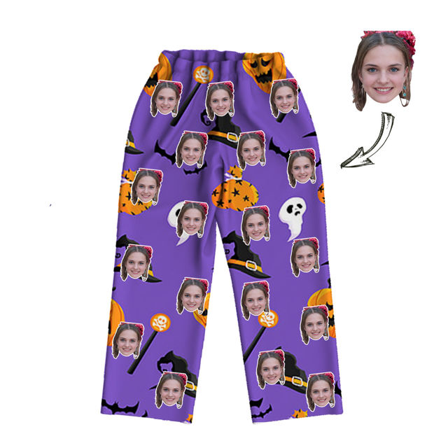 Picture of Customized Face Photo Purple Long Sleeve Pajama Set Halloween Style - Best Gift for Loved Ones, Family and More.