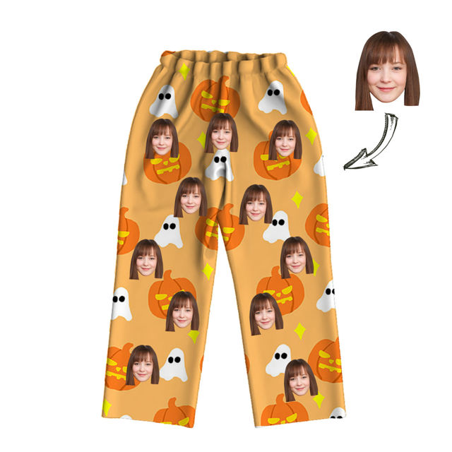 Picture of Customized Face Photo Orange Long Sleeve Pajama Set Halloween Style - Best Gift for Loved Ones, Family and More.
