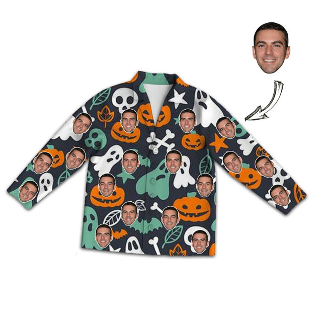 Picture of Customized Face Photo Halloween Style Long Sleeve Pajama Set - The best gift for your loved ones, family, and more.
