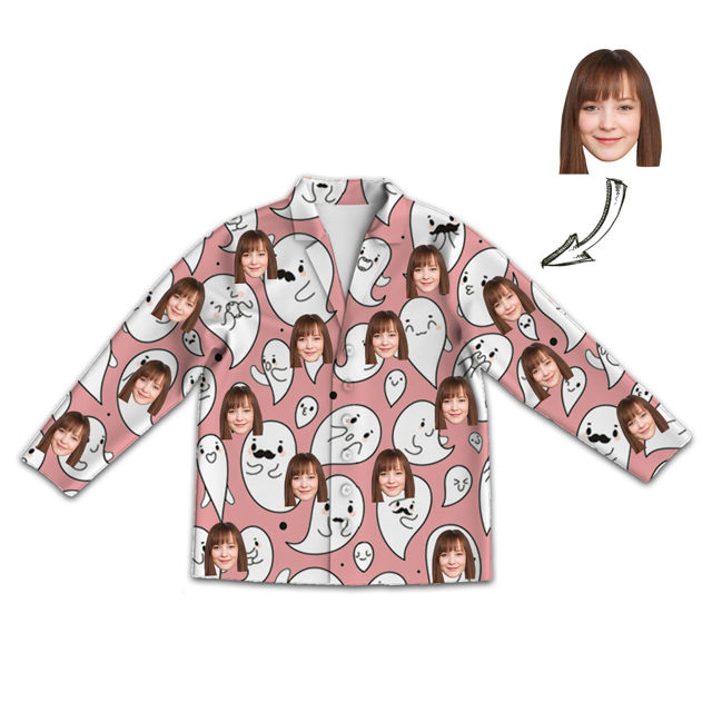 Picture of Customized Face Photo Pink Long Sleeve Pajama Set Halloween Style - Best Gift for Loved Ones, Family and More.