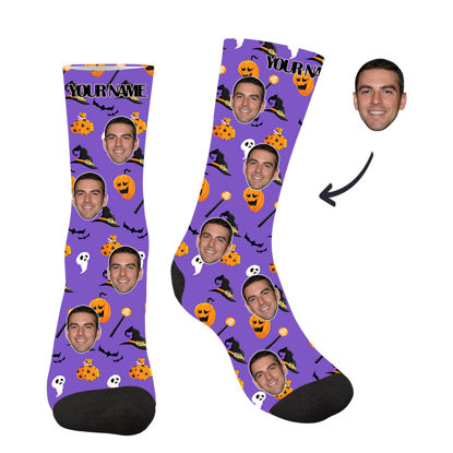 Picture of Customized Face Photo Purple Socks Halloween Style - Best Gift for Family, Friends and More