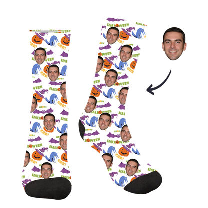 Picture of Customized Face Photo White Halloween Style Socks - Best Gift for Family, Friends and More