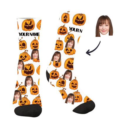 Picture of Customized Face Photo Halloween Pumpkin Socks - Best Gift for Family, Friends and More