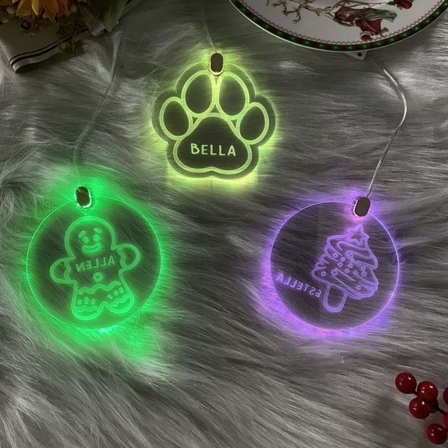 Picture of Personalized Name Acrylic Hanging LED Night Lighting Ornaments - Custom Christmas Tree Name Ornament - Xmas Home Decor - 3 Pack Bundle Sales