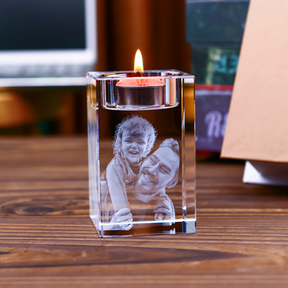 Bild von Benutzerdefinierter 3D-Foto-Kristall-Kerzenhalter – personalisierter Kristall-Kerzenhalter mit Foto und Text