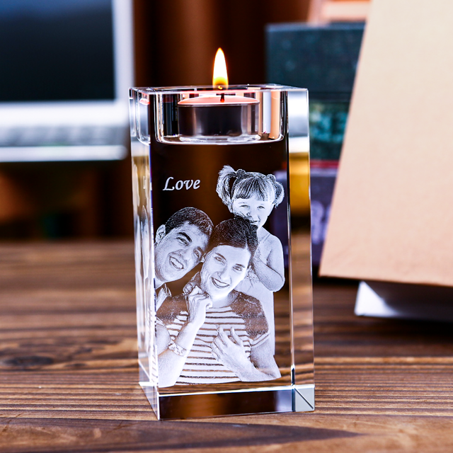 Picture of Custom 3D Photo Crystal Candle Holder - Personalized Crystal Candle Holder with Photo and Text