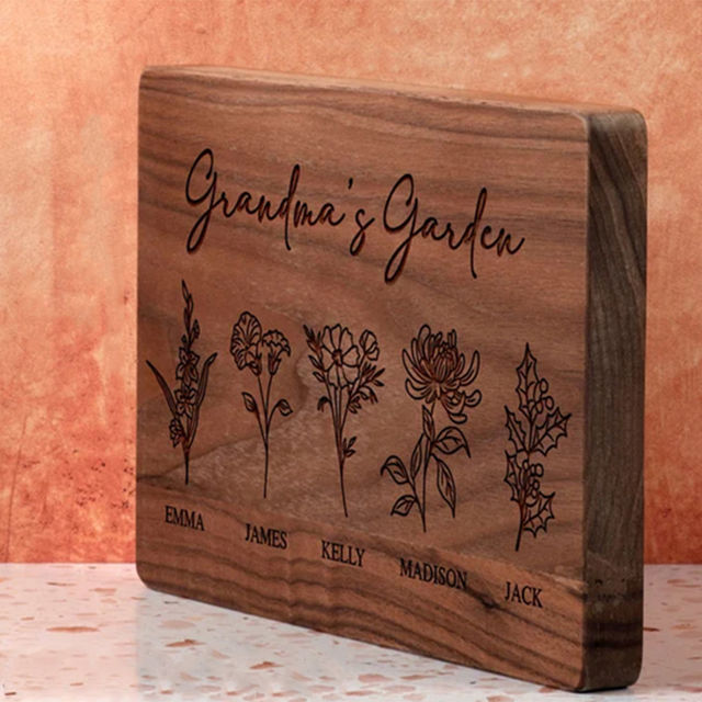 Picture of Personalized Cutting Board w/ Birth Flowers - Mama's Kitchen Gifts from Daughters - Grandma's Garden w/ Names - Best Christmas Gifts for Her