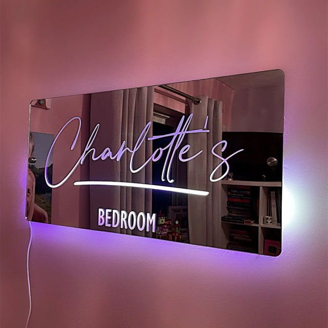 Picture of Personalized Name LED Neon Mirror | Custom Illuminated Name Mirror Sign | Cool Bedroom Decoration or Party Decoration