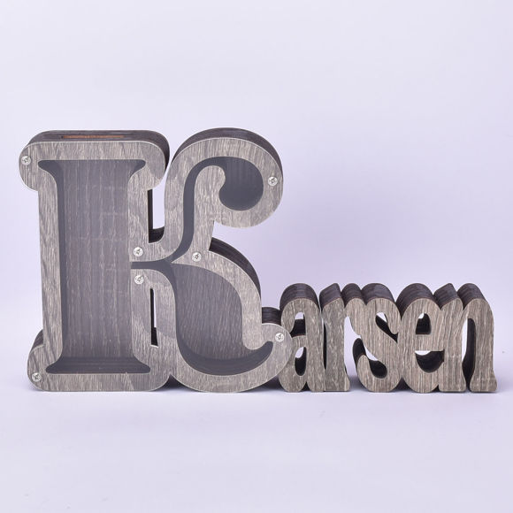 Picture of Personalized Wooden Name Piggy-Bank for Kids Boys Girls - Large Piggy Banks 26 English Alphabet Letter-K - Transparent Money Saving Box