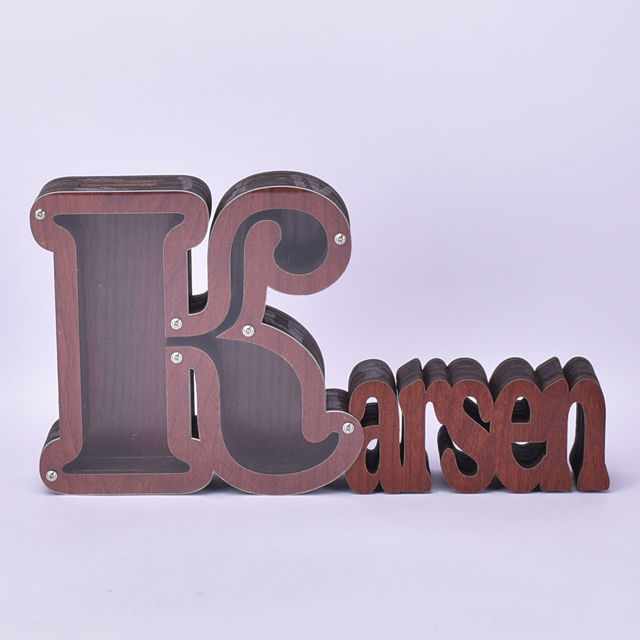 Picture of Personalized Wooden Name Piggy-Bank for Kids Boys Girls - Large Piggy Banks 26 English Alphabet Letter-K - Transparent Money Saving Box