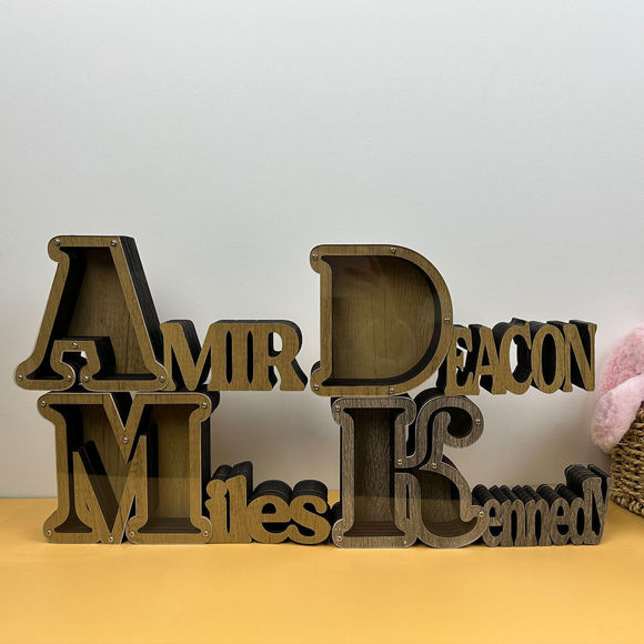 Picture of Personalized Wooden Name Piggy-Bank for Kids Boys Girls - Large Piggy Banks 26 English Alphabet Letter-G - Transparent Money Saving Box