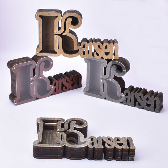 Picture of Personalized Wooden Name Piggy-Bank for Kids Boys Girls - Large Piggy Banks 26 English Alphabet Letter-A - Transparent Money Saving Box