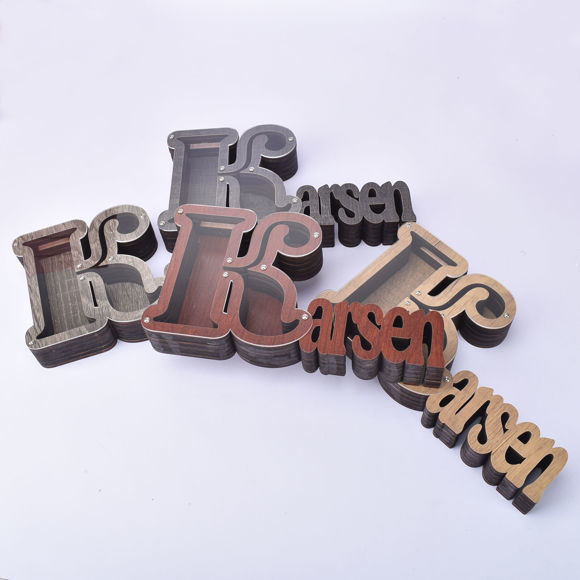 Picture of Personalized Wooden Name Piggy-Bank for Kids Boys Girls - Large Piggy Banks 26 English Alphabet Letter-N - Transparent Money Saving Box