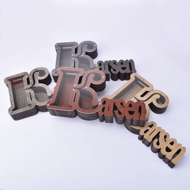 Picture of Personalized Wooden Name Piggy-Bank for Kids Boys Girls - Large Piggy Banks 26 English Alphabet Letter-C - Transparent Money Saving Box