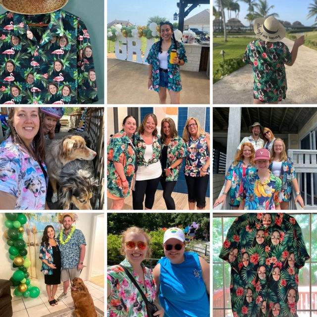 Picture of Custom Face Photo Hawaiian Shirt - Custom Women's Face Shirt All Over Print Hawaiian Shirt - Best Gifts for Women - Green Leaves - T-Shirts as Holiday Gifts