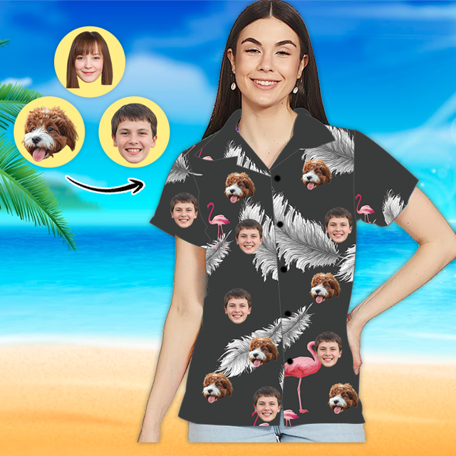Picture of Custom Face Photo Hawaiian Shirt - Custom Women's Face Shirt All Over Print Hawaiian Shirt - Best Gifts for Women - Black - T-Shirts as Holiday Gifts
