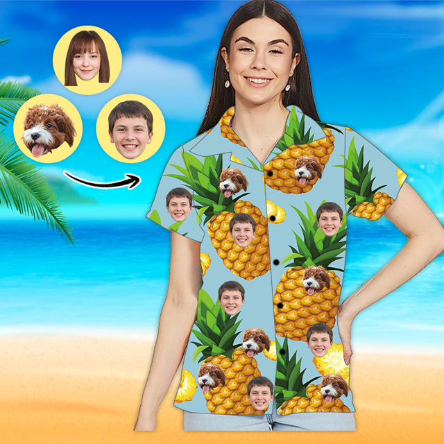 Picture of Custom Face Photo Hawaiian Shirt - Custom Women's Face Shirt All Over Print Hawaiian Shirt - Best Gifts for Women - Pineapple - T-Shirts as Holiday Gifts
