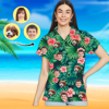Picture of Custom Face Photo Hawaiian Shirt - Custom Women's Face Shirt All Over Print Hawaiian Shirt - Best Gifts for Women - Red Flower - T-Shirts as Holiday Gifts